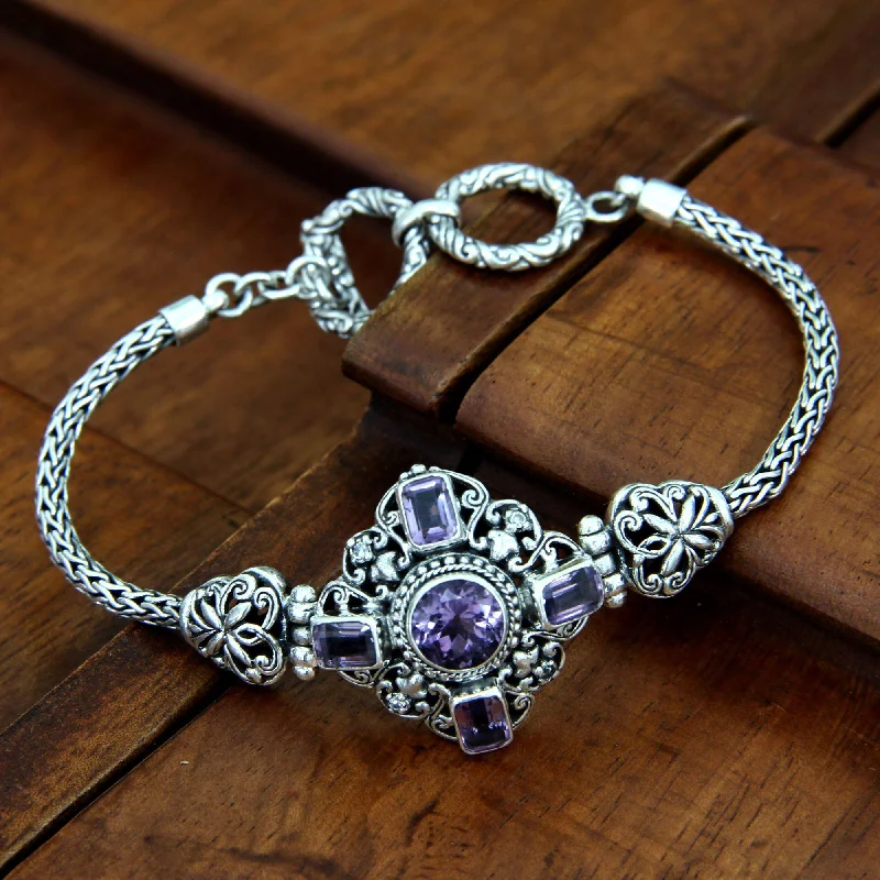 Lightweight women's bangles -Amethyst & Sterling Silver Clasp Bracelet