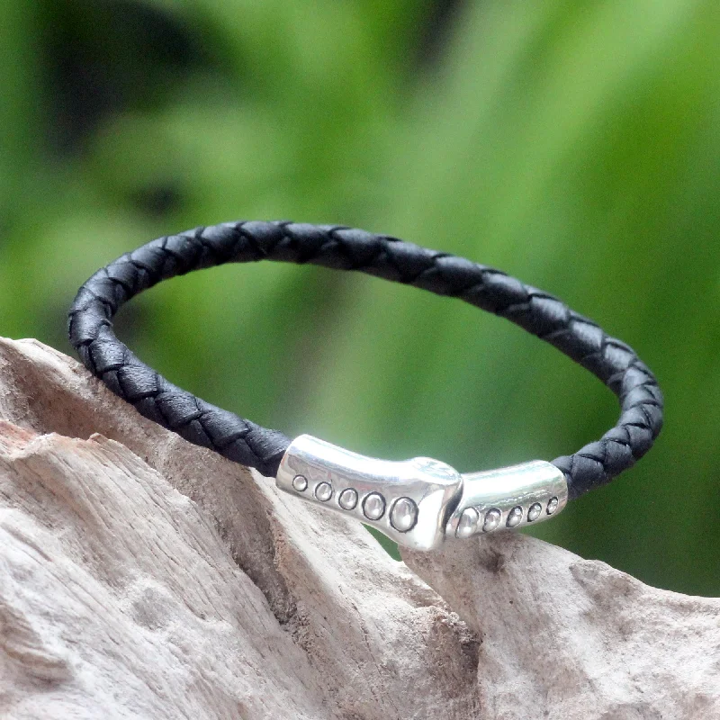 Silver-plated women’s bracelets -Pulse Sterling Silver & Leather Bracelet