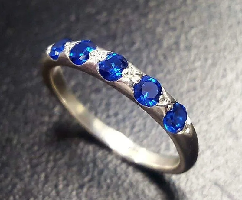 Women’s sapphire engagement rings-Sapphire Eternity Ring - Blue Stackable Band - Dainty Sapphire Ring