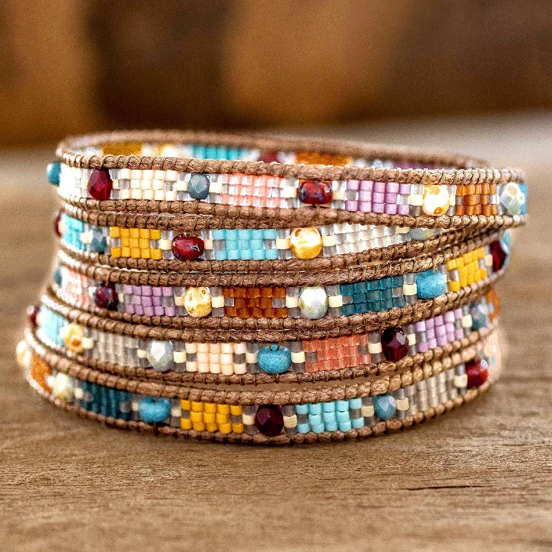 Butterfly design women's bracelets -Colorful Festival Colorful Glass Beaded Wrap Bracelet from Guatemala