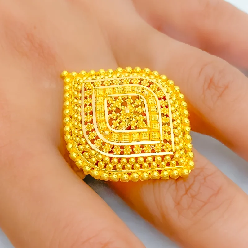 Women’s diamond rings-Impressive Bead 22k Gold Statement Ring