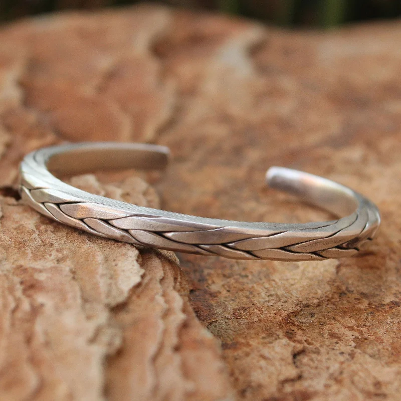 Women's open bangle designs -Sterling Silver Men's Braided Cuff Bracelet