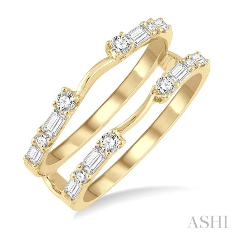 Women’s engagement rings with large center stone -5/8 ctw Baguette and Round Cut Diamond Insert Ring in 14K Yellow Gold