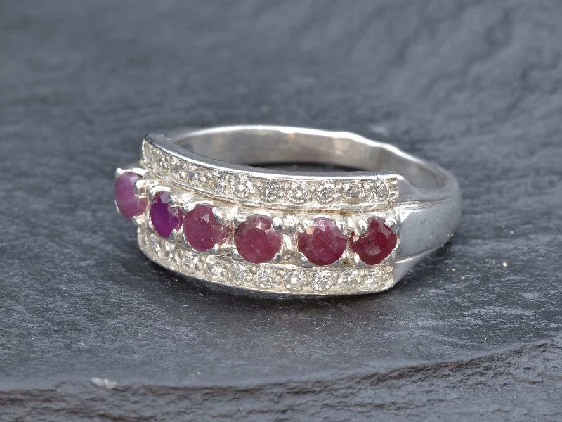 Women’s classic rings-Genuine Ruby Ring - Thick Ruby Band, Red Eternity Ring