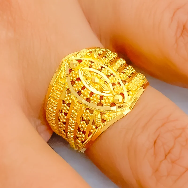 Women’s fashion rings-Unique Marquise Mesh 22K Gold Ring