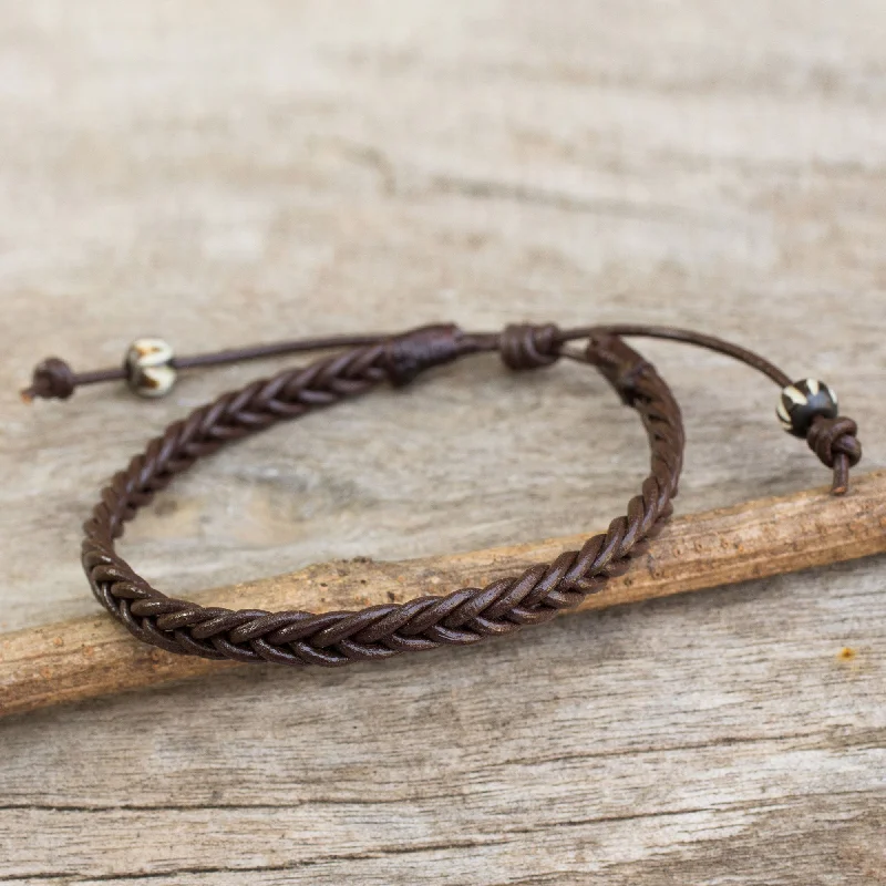 Transparent women's bangles -Single Brown Braided Adjustable Men's Bracelet