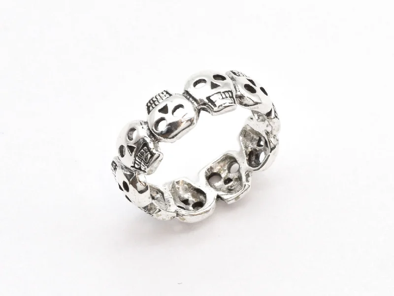 Women’s minimalist rings-Silver Skull Ring - Skulls Eternity Ring - Spooky Skeleton Ring