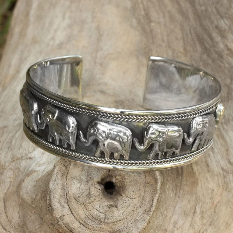 Women’s bracelet stack -Grand Elephant Parade Silver Cuff Bracelet