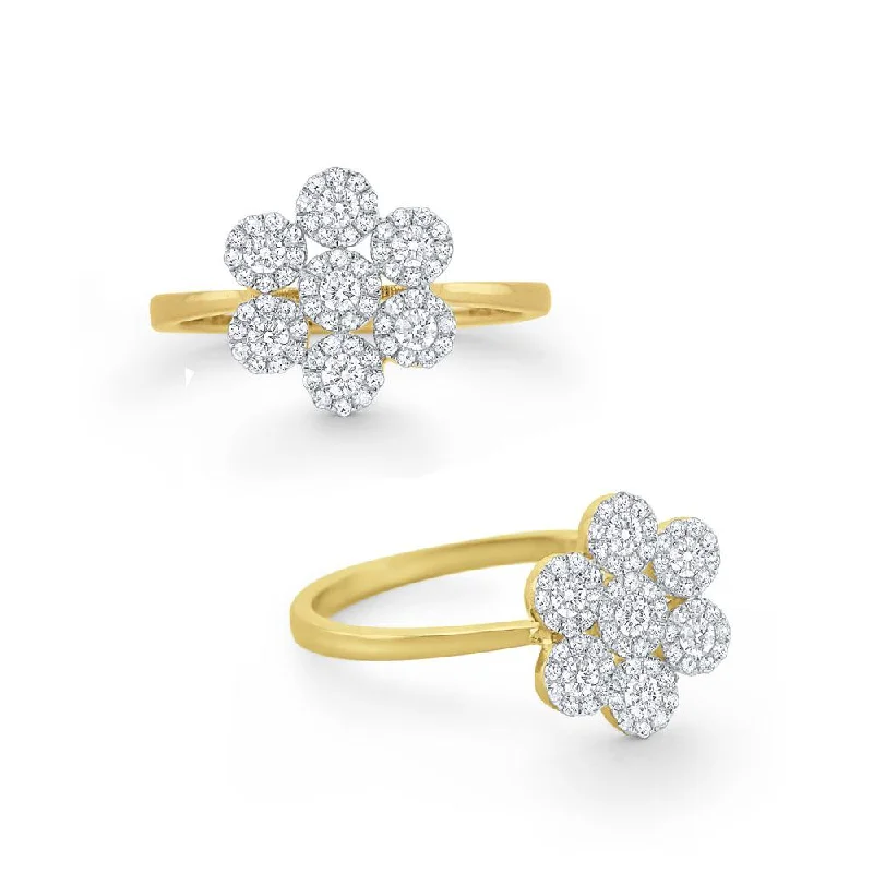 Women's engagement rings with diamond band -Diamond Flower Cluster Ring Set in 14 Kt. Gold