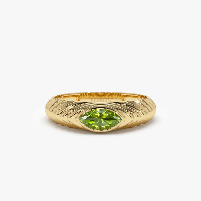 Women’s silver stack rings-14k Marquise Shape Peridot Beveled Ring