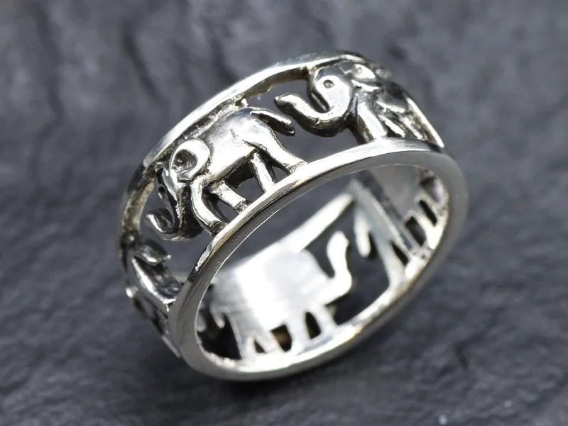 Women’s gemstone wedding rings-Silver Elephant Band - Silver Animal Ring - Small Elephant Ring