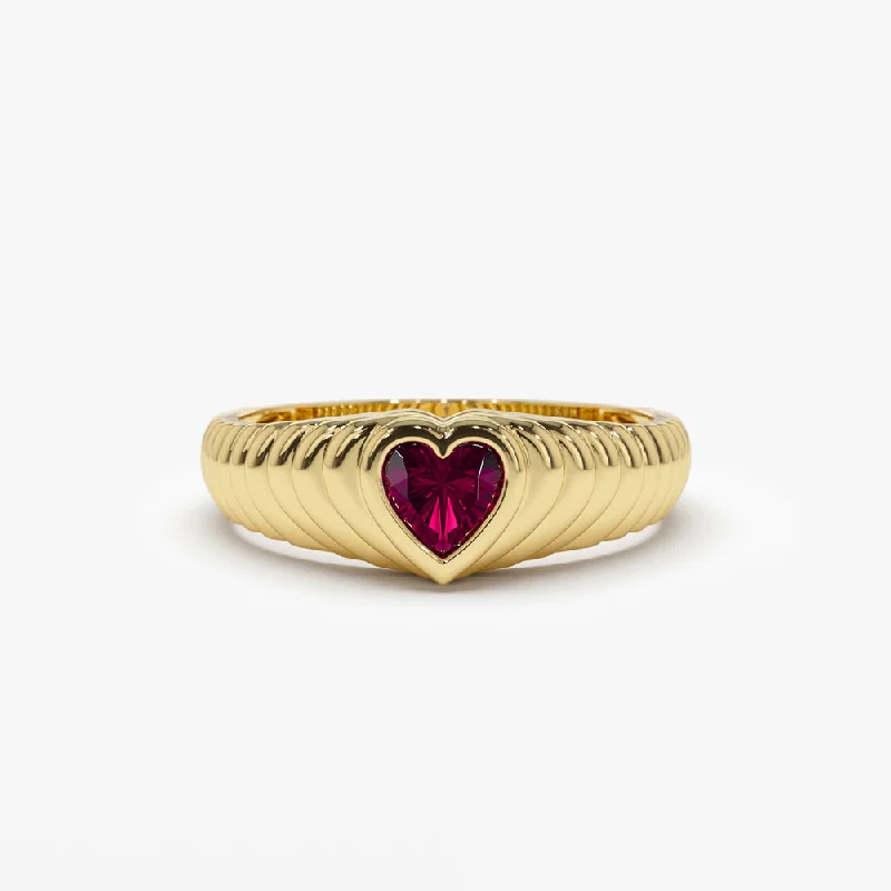 Women’s bold rings-14k Heart Shape Ruby Beveled Ring