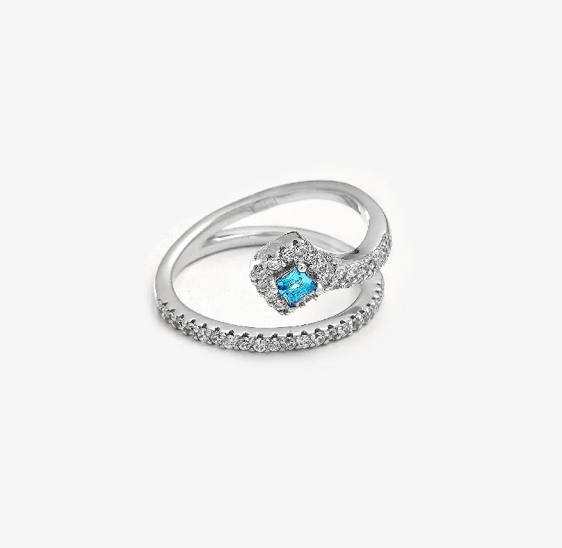 Women’s ruby rings-Zircon Double Layer (045) Aqua