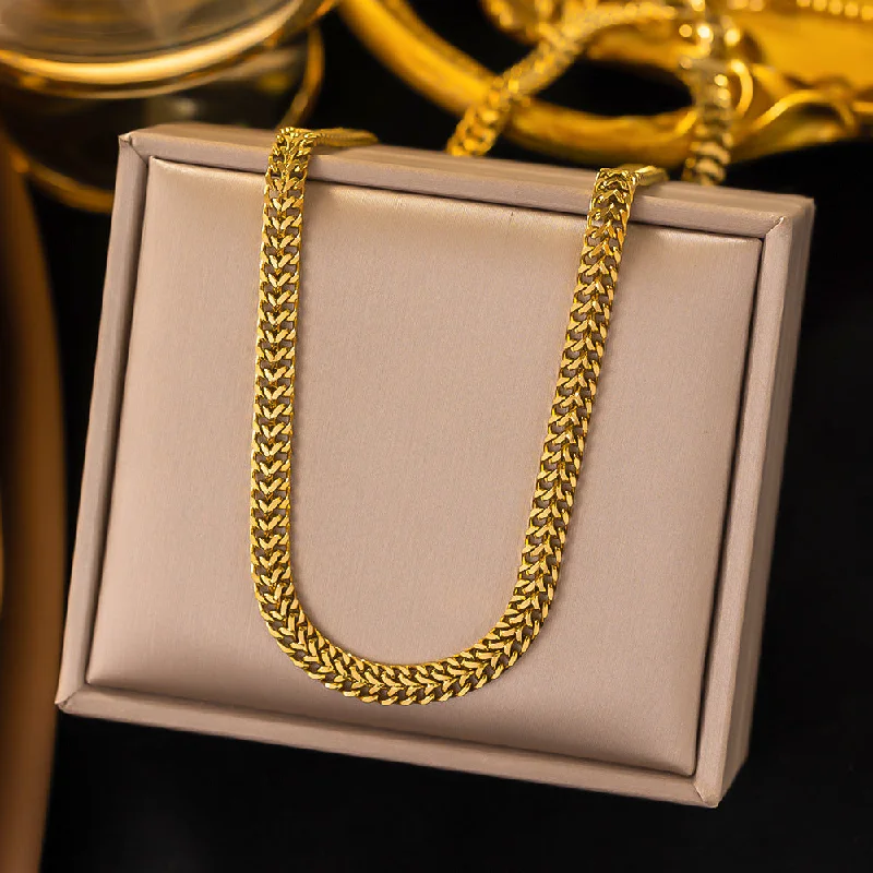 [Xlh239] Braided Chain Necklace Gold