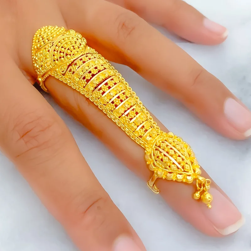 Women’s wedding set rings-Magnificent Beaded 22k Overall Gold Finger Ring