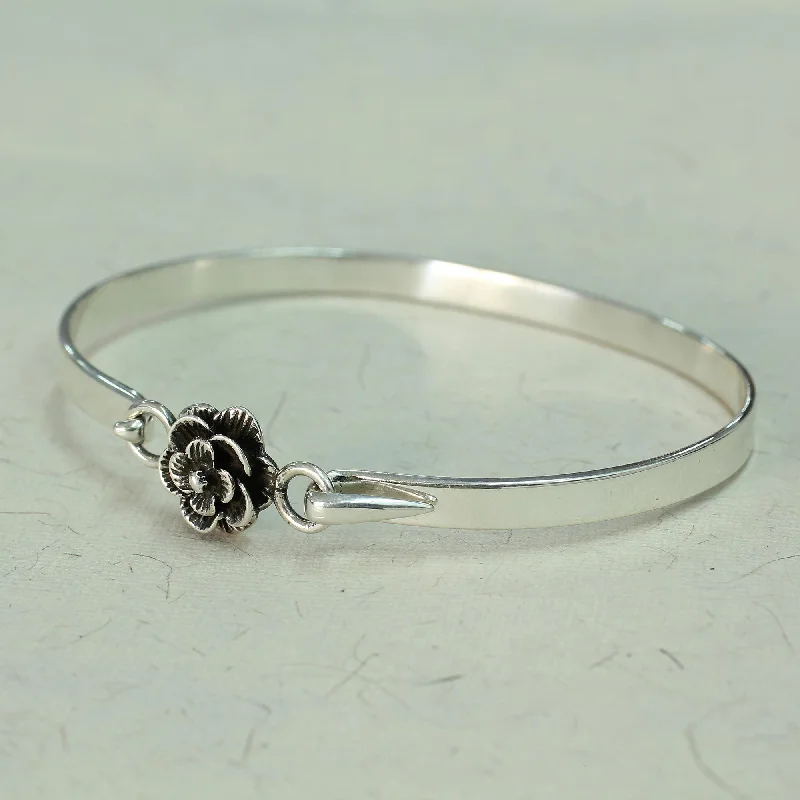 Elegant women's bracelets -Rose Beauty Sterling Silver Bangle Bracelet