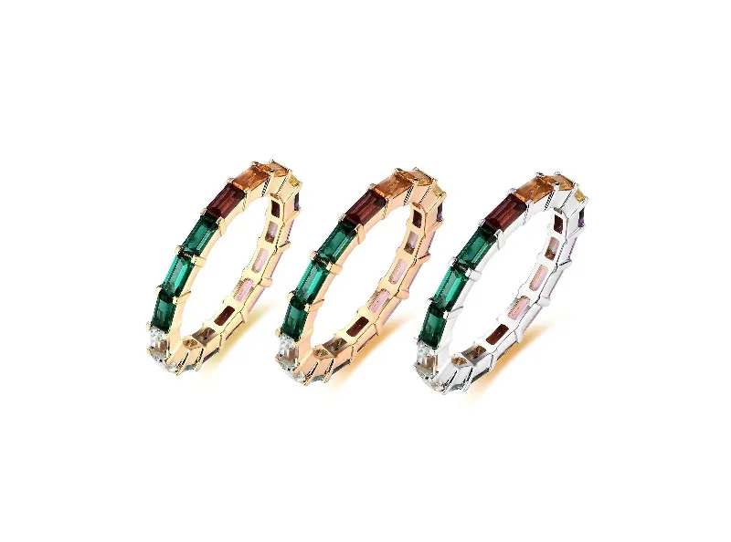 Women’s birthstone rings for mothers-Multi Sapphire Baguette Eternity Ring