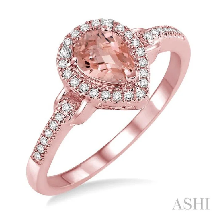 Custom engagement rings with unique gemstone for women -7x5 MM Pear Shape Morganite and 1/6 Ctw Round Cut Diamond Ring in 14K Rose Gold