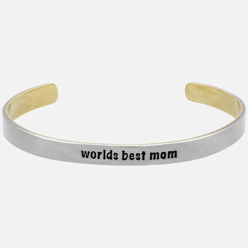 Colored women's bangles -Worlds Best Mom Mixed Metals Cuff Bracelet