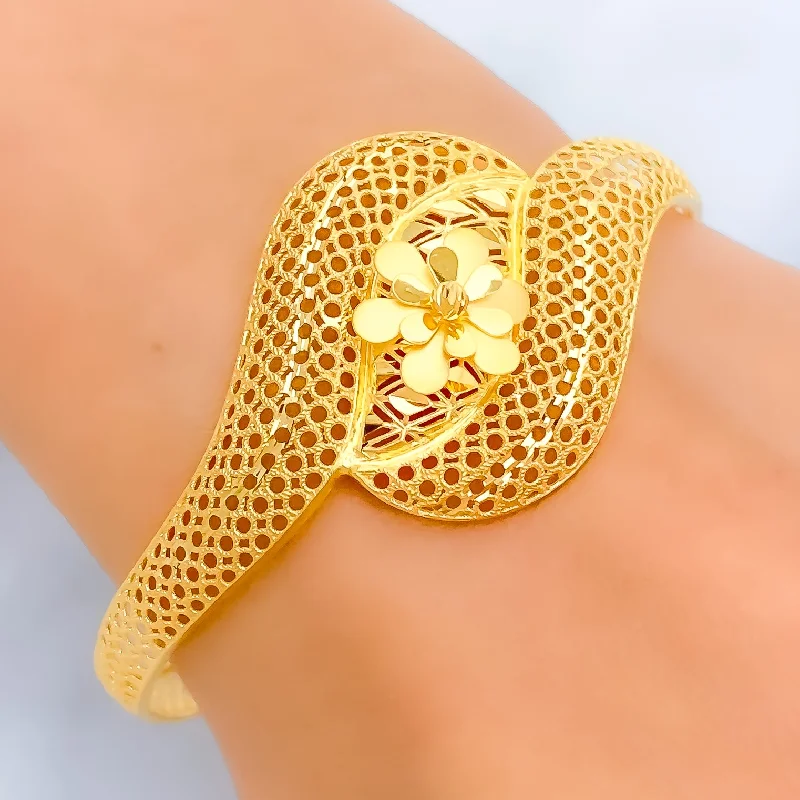 White gold bangles for women -Artistic Golden Elegant 22k Gold Bangle Bracelet