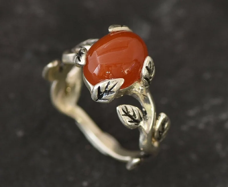 Women’s statement gemstone rings-Carnelian Ring - Red Branch Ring - Olive Leaf Ring