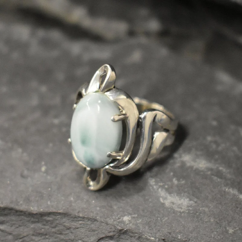 Women’s engagement rings-Genuine Larimar Ring - Large Blue Ring - Unique Statement Ring