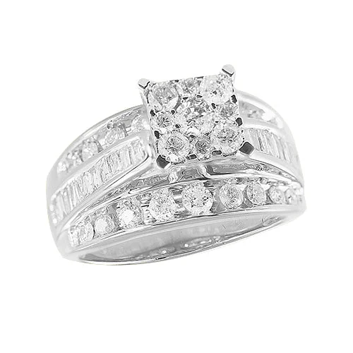 Engagement rings with vintage design for women -14KW 1.75CTW DIAMOND SQUARE FLUER HEAD CLUSTER