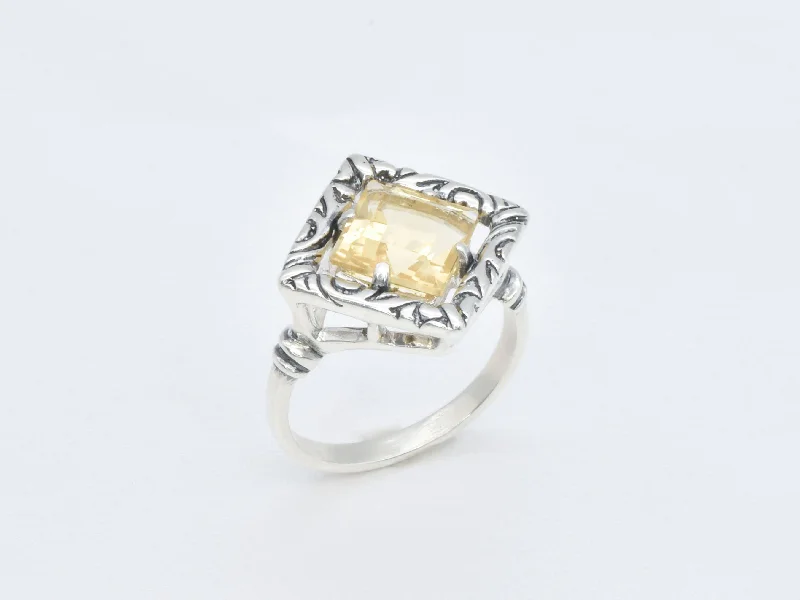 Women’s chunky rings-Boho Citrine Ring, Natural Citrine, Yellow Square Ring