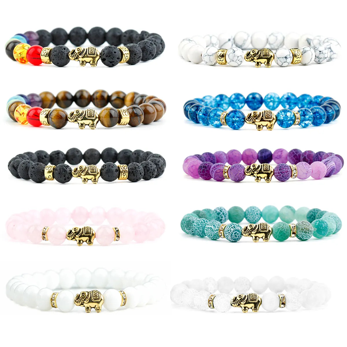 Simple classic women's bangles -Retro Elephant Alloy Agate Beaded Bracelets