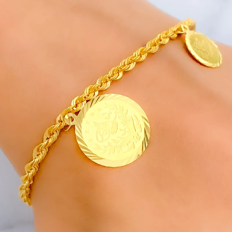 Women's open bangle designs -Opulent Gleaming 21k Gold Coin Bracelet