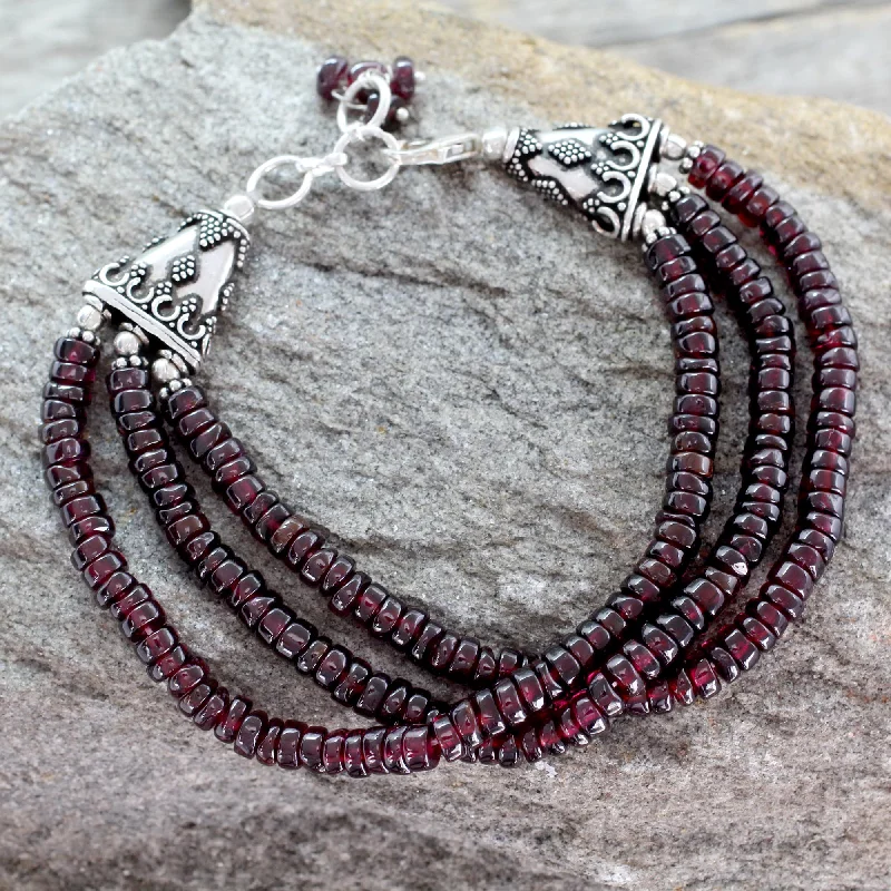 Classic bangle designs for women -Splendor of India Unique Beaded Garnet Bracelet from India