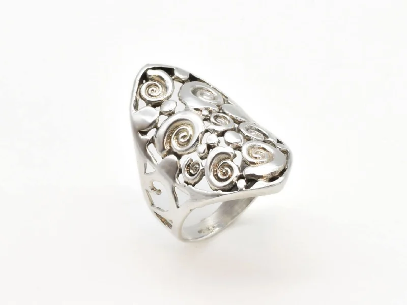 Women’s geometric rings-Silver Swirl Ring - Large Swirl Ring - Unique Bali Style Ring