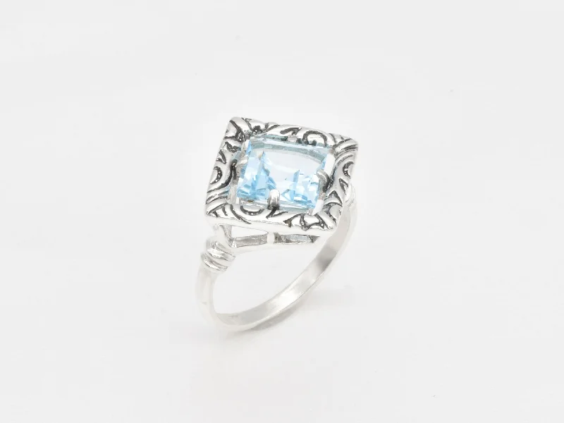 Women’s classic rings-Blue Topaz Ring - Blue Square Ring - Boho Topaz Ring