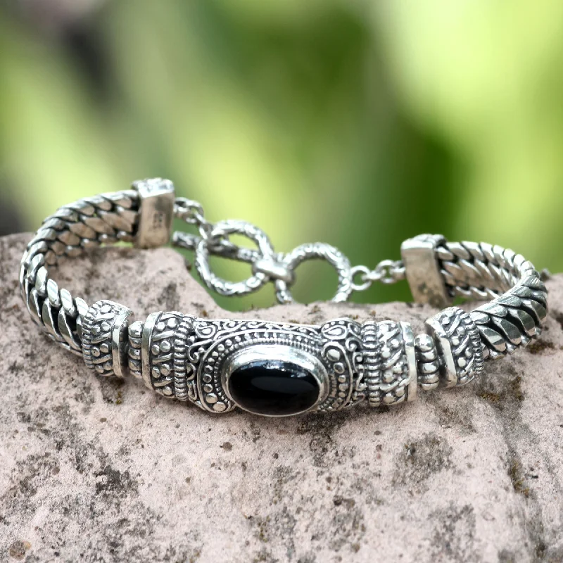 Beautiful custom bracelets for women -Royal Bali Onyx & Silver Chain Bracelet