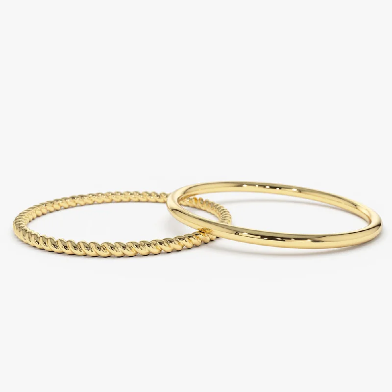 Women’s statement rings-14K Gold Twisted Rope Ring Set