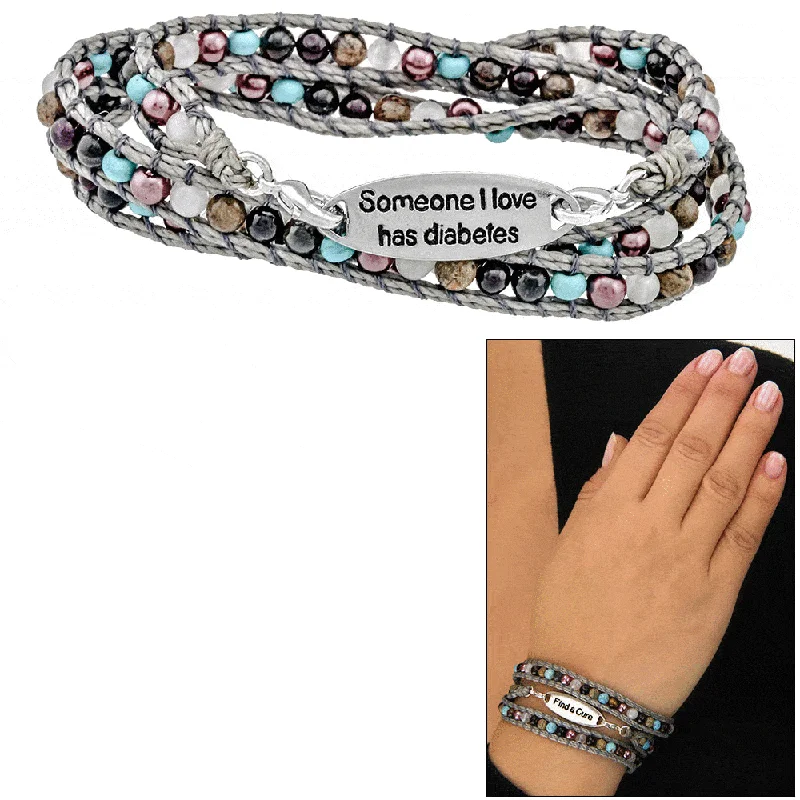 Multi-layer women's bracelets -Wakami Someone I Love Has Diabetes Beaded Wrap Bracelet