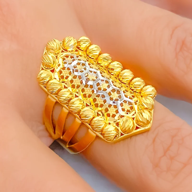 Women’s adjustable rings-Ornate Rectangular 22k Gold Ring