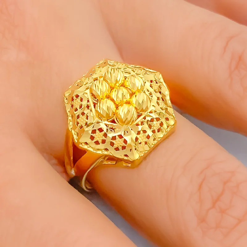 Women’s gemstone rings-Detailed Floral 22k Gold Ring