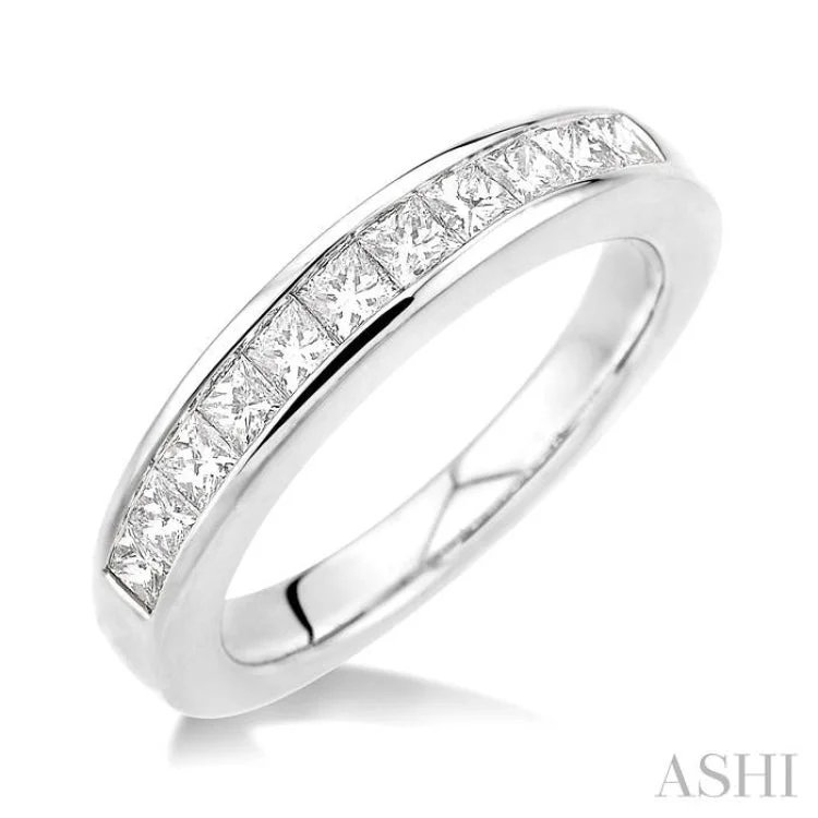 Custom-designed diamond engagement rings for women -3/4 ctw Princess Cut Diamond Wedding Band in 14K White Gold