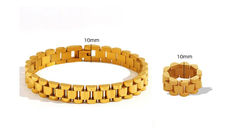 Trendy gold women's bracelets -Elegant Formal Simple Style Round Titanium Steel Plating 18k Gold Plated Rings Bracelets