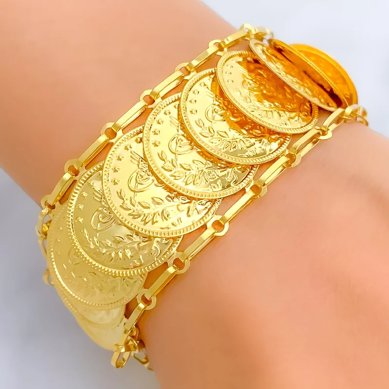 Lightweight women's bangles -Regal Magnificent 21k Gold Coin Bracelet