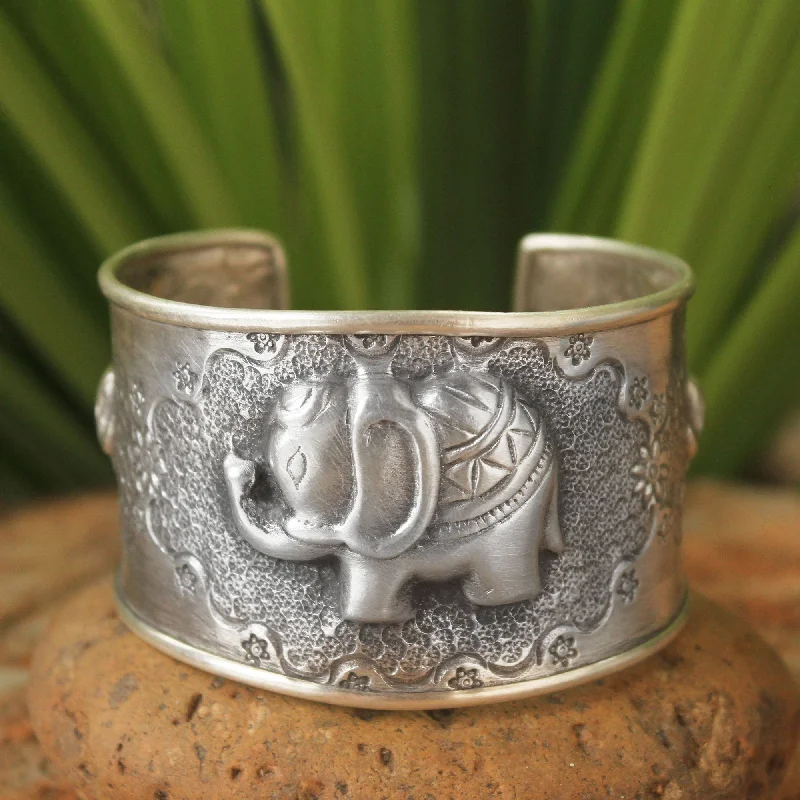 Custom women's bangles -Elephant Statement Cuff Sterling Silver Bracelet