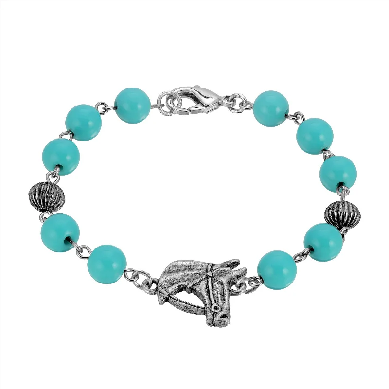 Big circle bangles for women -1928 Jewelry® Pewter Turquoise Bead  Horse Head Bracelet