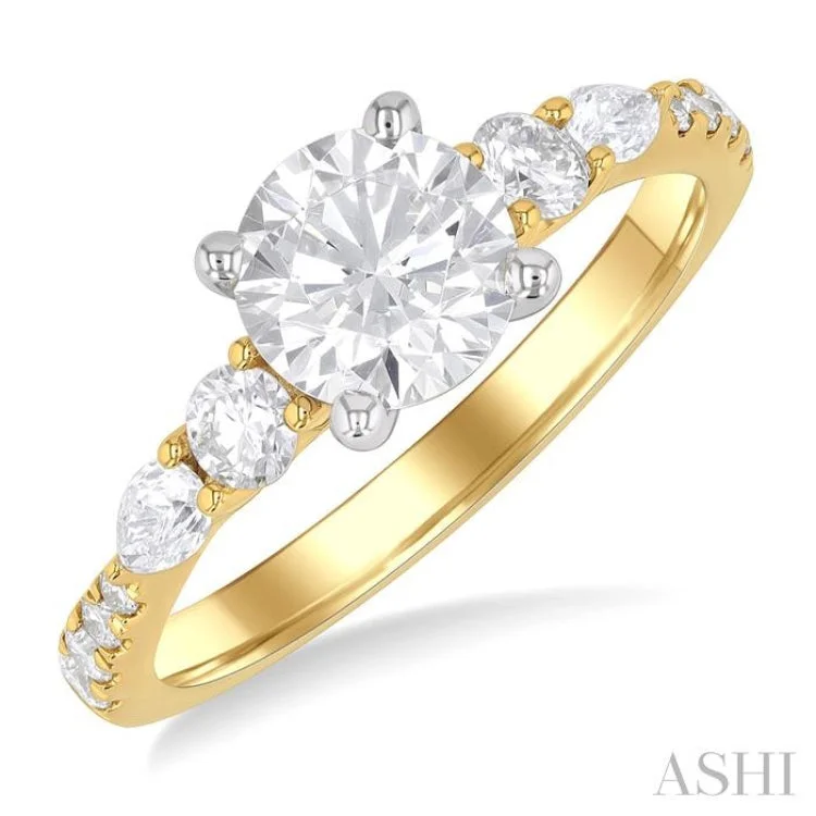 Custom designed engagement rings for women -1/2 ctw Pear and Round Cut Diamond Semi-Mount Engagement Ring in 14K Yellow and White Gold