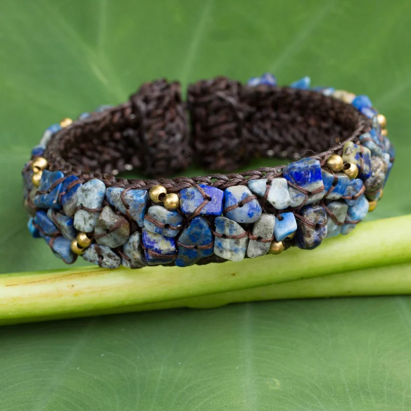 Crystal bracelets for women -Ocean Day Lapis Lazuli Woven Cuff Bracelet