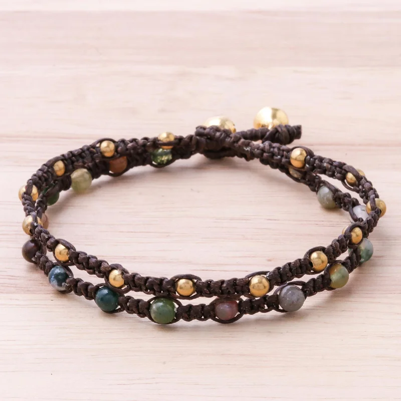 Women's personalized charm bangles -Green Boho Chic Agate Brass Bracelet