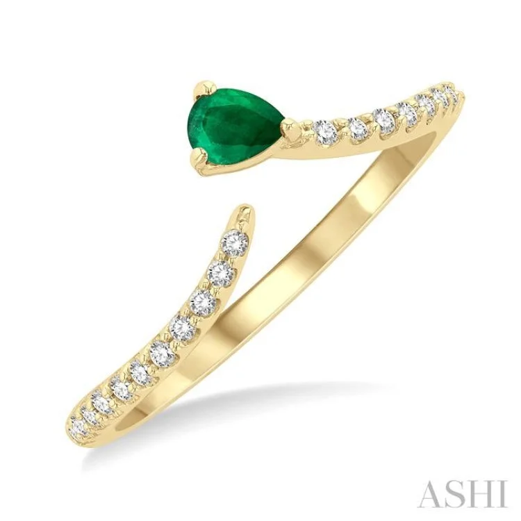 Custom engagement rings for women -4X3 MM Pear Cut Emerald and 1/10 ctw Petite Round Cut Diamond Precious Fashion Ring in 10K Yellow Gold