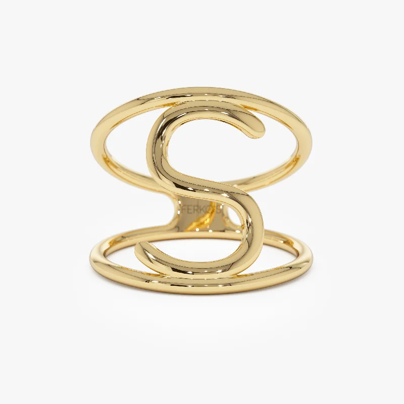 Women’s platinum rings-14K Solid Gold Personalized Initial Ring