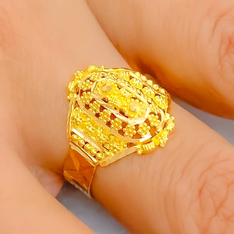 Women’s custom rings-Delicate Decorative 22K Gold Bead Ring