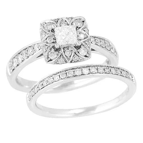 Engagement rings for women with birthstone -14KW 1.00CTW DIAMOND BRIDAL SET